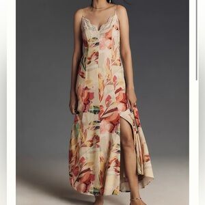 Hutch Sz L Maxi Dress Baldwin Sleeveless Lace-Trim V-Neck Slip Anthropologie New